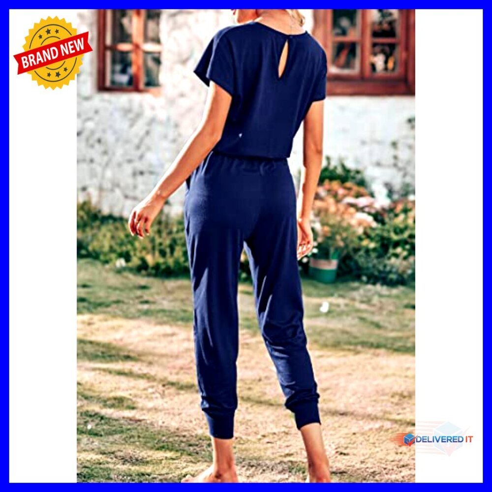 Short Sleeve Jumpsuit Casual Loose Fit Lightweight Summer Travel Outfit - Picture 5 of 7